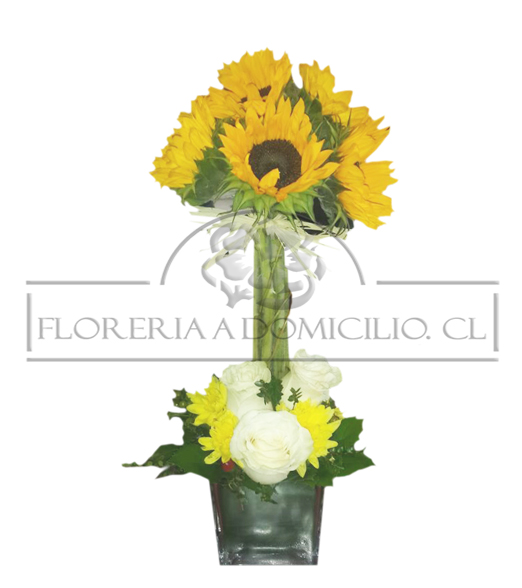 Cubo con 05 Girasoles y 03 Rosas